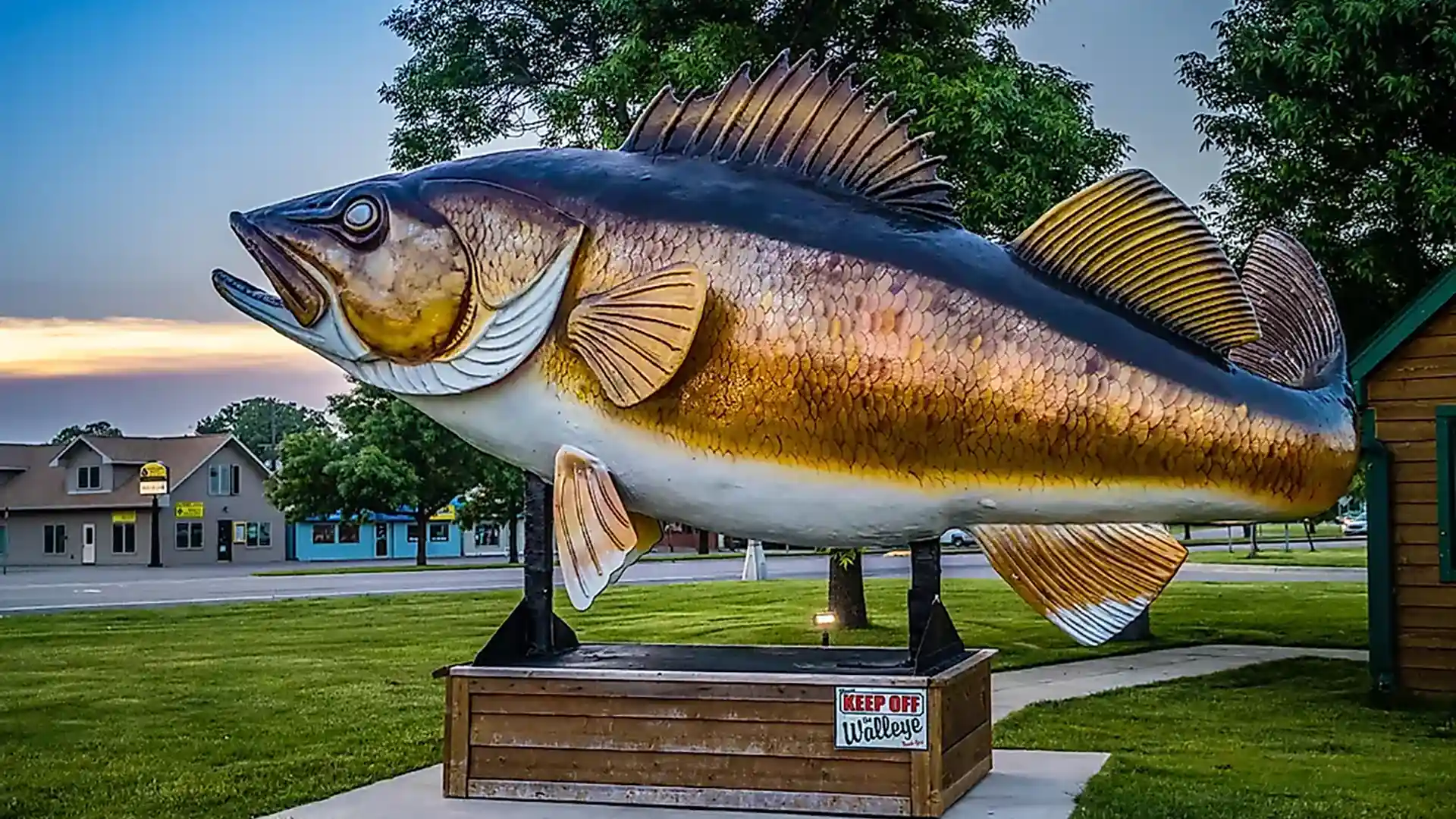 Photo of the large walleye statue in Garrison Minnesota.